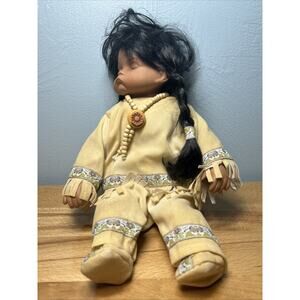 Native American Baby Doll Sleeping Porcelain Figure Indian 10” Indian Papoose